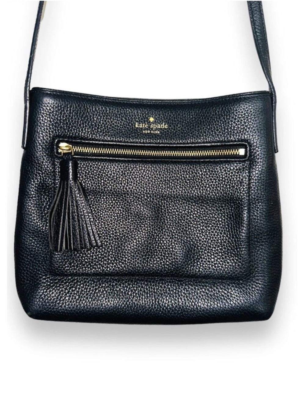 kate spade Black Pebbled Leather Tassel Crossbody Bag